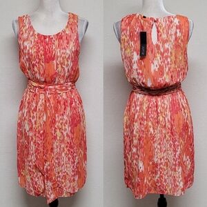 Apt. 9 Orange Rain Pleated Keyhole Back Flowy Faux Wrap Mini Dress M NWT